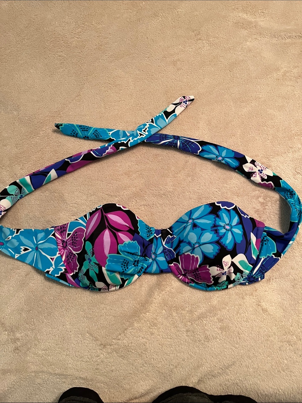 Women’s Floral Bandeau Swim Top in Teal & Purple